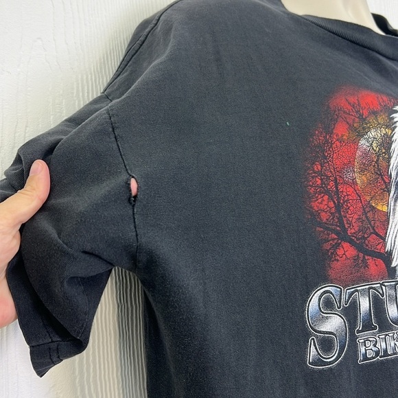 Vintage - 2005 Sturgis Bike Rally Bald Eagle Moon Light Black Short Sleeve T XL - Picture 5 of 11